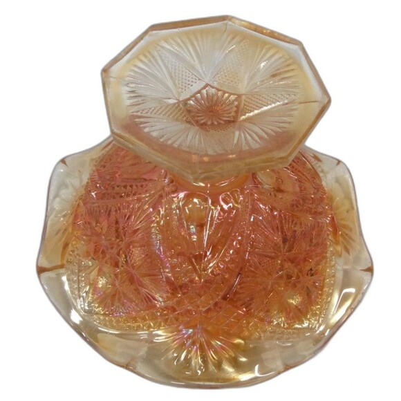 Vintage Imperial Marigold Bowl Carnival Glass Eastern Star Pattern Compote - Picture 4 of 6